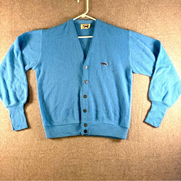 The Fox Sweater JC Penney Mens M Baby Blue Cardigan Sweater Acrylic Vintage - Picture 1 of 10